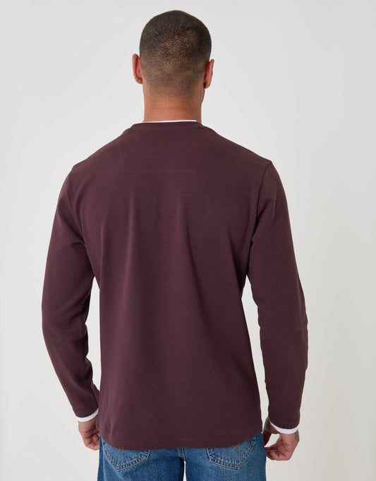 Cotton Mock Layer Long Sleeve T-Shirt in Burgundy by SATRI & CO. – product view 2