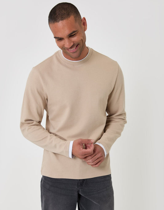 Cotton Mock Layer Long Sleeve T-Shirt in Stone by SATRI & CO. – product view 2