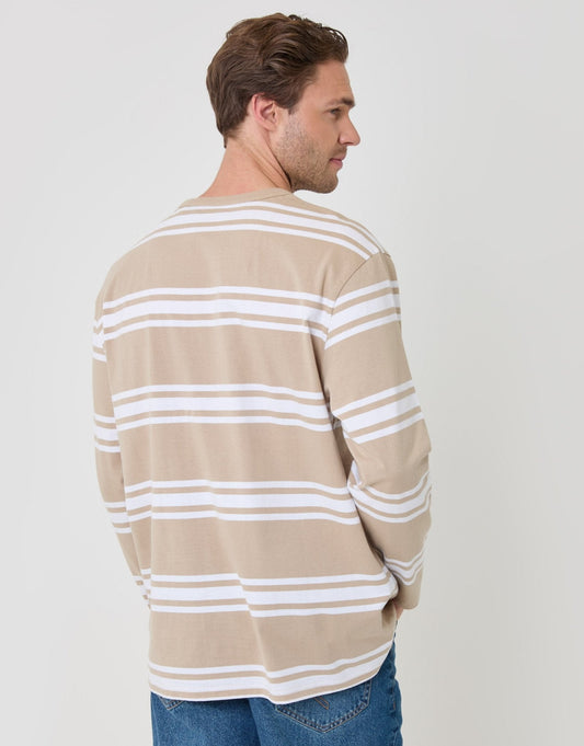 Cotton Jersey Long Sleeve T-Shirt in Stone Stripe by SATRI & CO. – product view 2