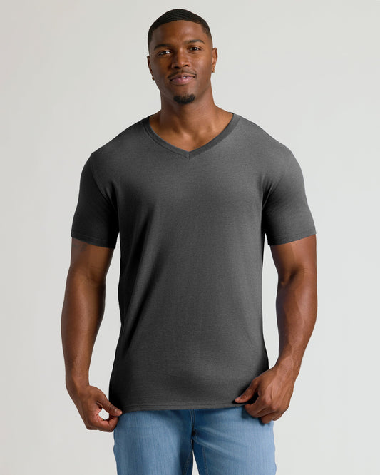Men's Tall V-Neck T-Shirt 3-Pack – Short Sleeve, Extra Length | Charcoal, Heather Navy & Military Green
