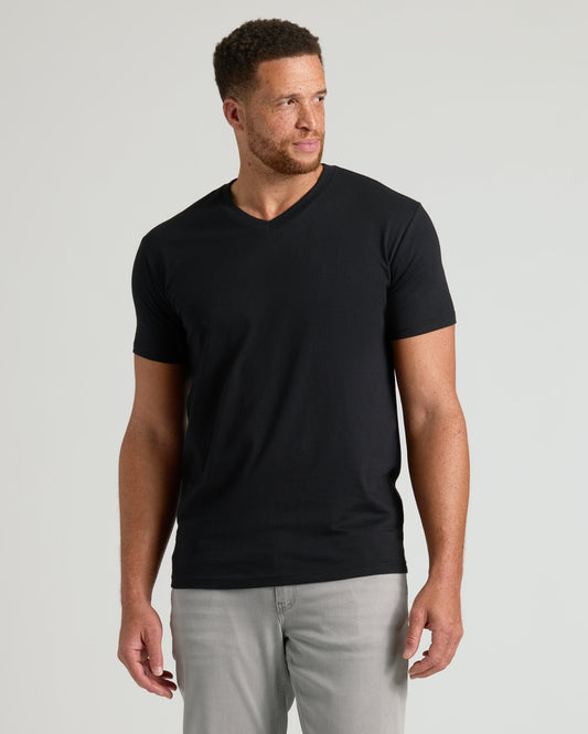 Men's Tall V-Neck T-Shirt 3-Pack – Short Sleeve, Extra Length | Black, Carbon & White