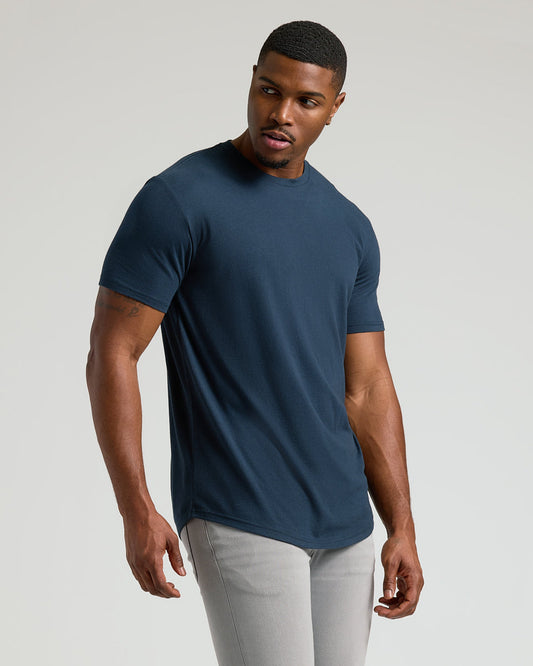 Men's Tall Curved Hem Crew T-Shirt 3-Pack – Short Sleeve, Extra Length | Navy, Military Green & Heather Grey