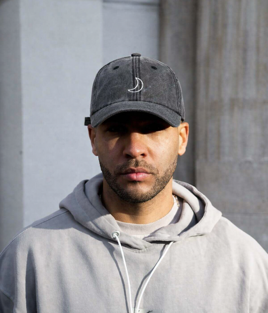 Moon Men's Embroidered Washed Cotton Baseball Cap in Black – view 2