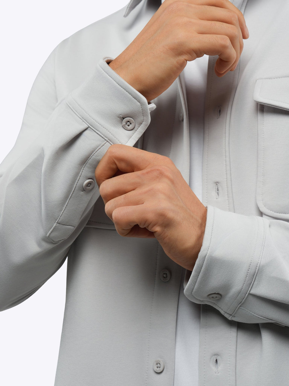 Men's French Terry Button-Up Overshirt in Vapor – view 7