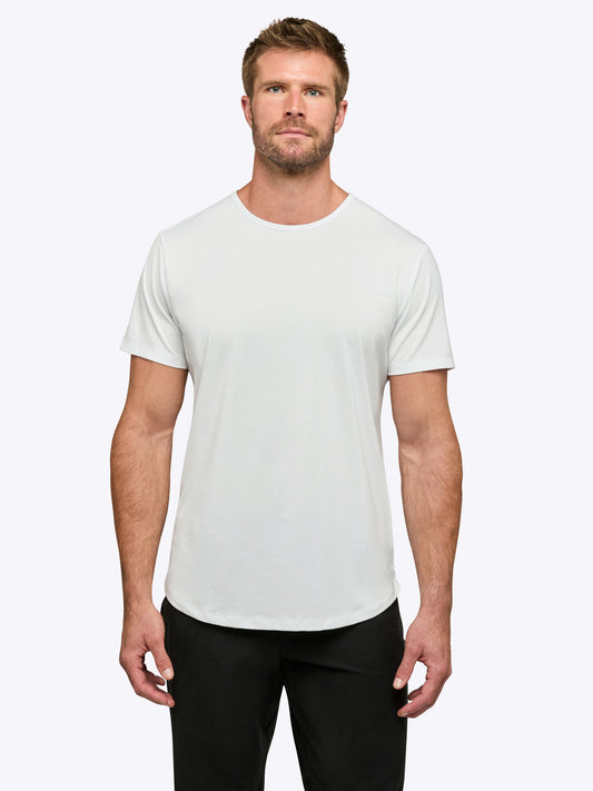 Men's Curved Hem Crew Neck T-Shirt – Soft Wrinkle-Resistant Fabric, Tailored Fit | White