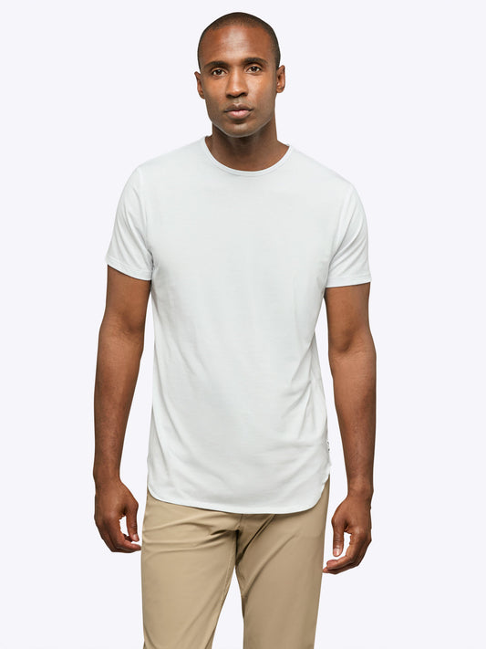 Men's Longline Crew Neck T-Shirt – Extra Length for Taller Men, Trim Tailored Fit | White