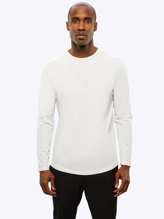 Men's Long Sleeve Curved Hem T-Shirt in White – view 2