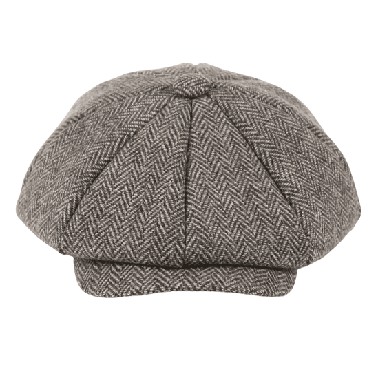 Waterford Men's Herringbone Wool Blend Newsboy Cap – Wool and Cotton, Two Sizes 56–60 cm | Grey
