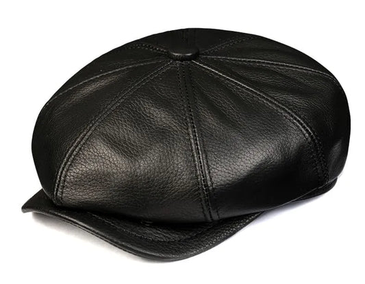 Wembley Men's Genuine Leather Newsboy Cap – 100% Cowhide Leather, Classic Crown, Two Sizes 57–60 cm