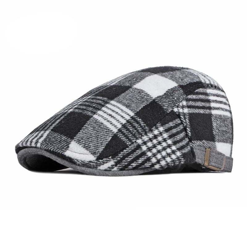 Weris Men's Plaid Wool Blend Flat Cap – Wool & Cotton, Tartan Pattern, Adjustable 56–61 cm Fit