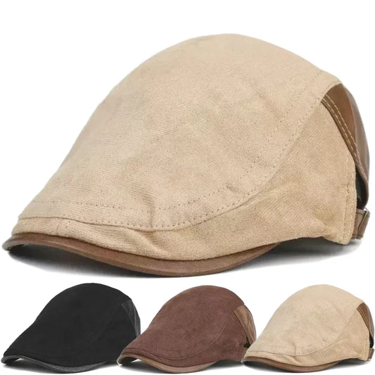 Westchester Men's Cotton & Faux Leather Duckbill Flat Cap – Breathable, Inner Sweatband, 55–61 cm