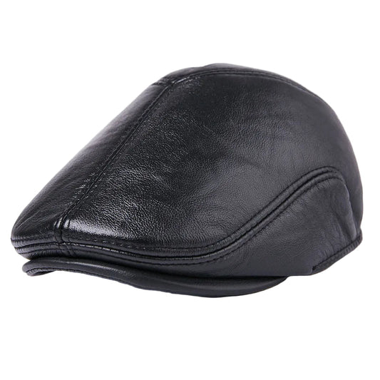 Wexford Men's Genuine Leather Earflap Flat Cap – Cowhide Leather, Cotton Sweatband, Three Sizes