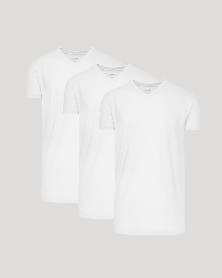 Men's Tall V-Neck T-Shirt 3-Pack – Short Sleeve, Extra Length, Soft Cotton-Poly Stretch | White
