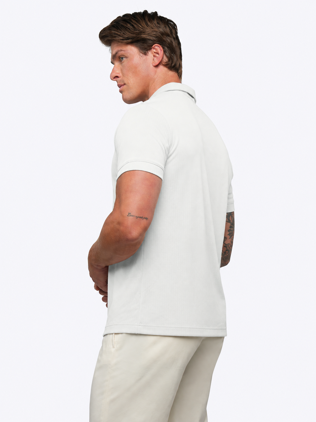 Men's Ribbed Knit Polo in White – view 5