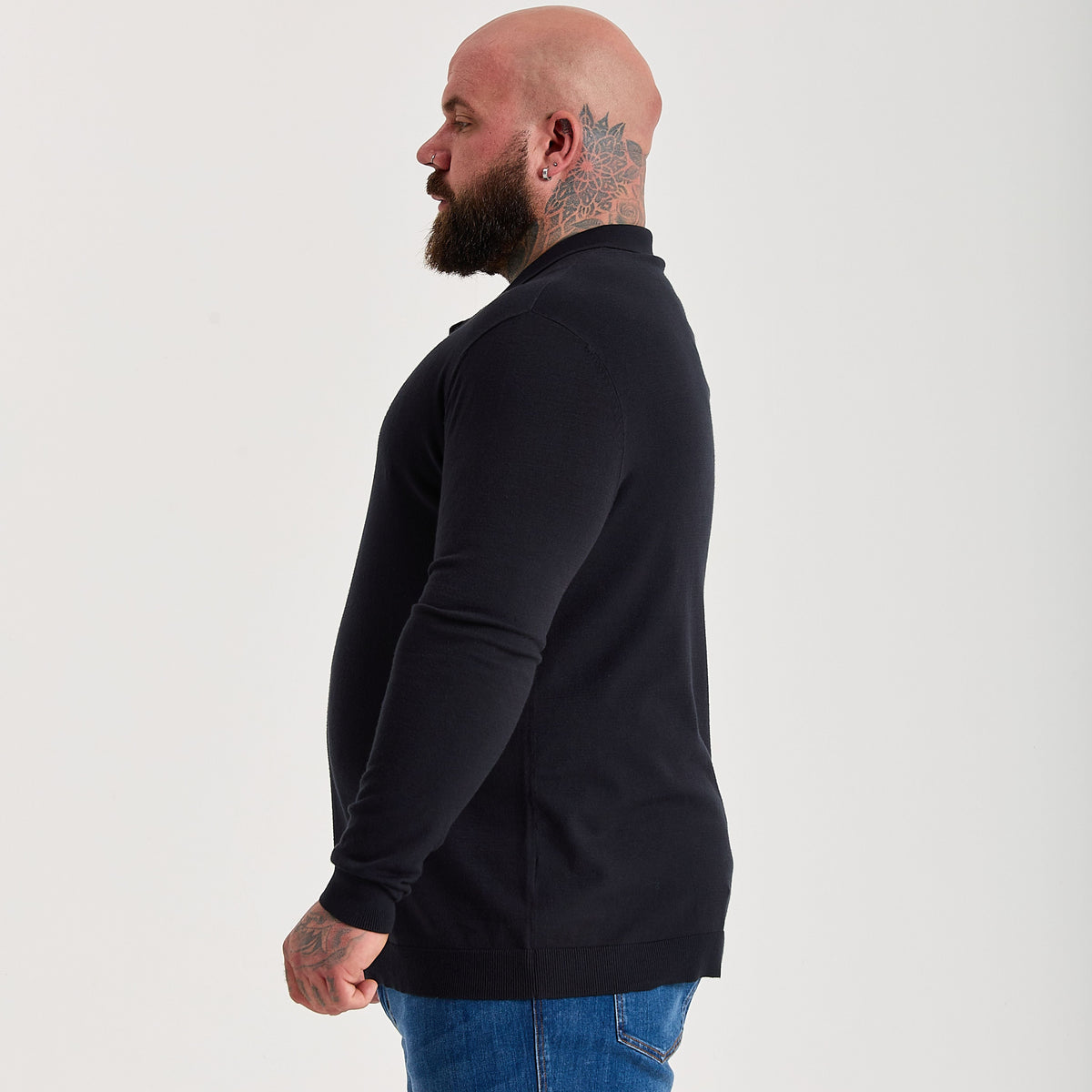 Men's Long Sleeve Dress Polo Shirt – Soft Rayon-Polyester Jersey, Fitted Cut, Tagless Comfort | Black
