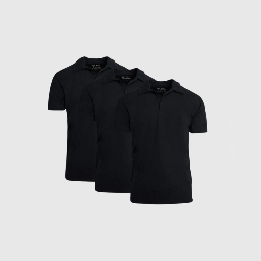 Men's Fitted Polo Shirt 3-Pack – Butter-Soft Cotton Blend Jersey, Classic Side Seams | Black, Black, Black