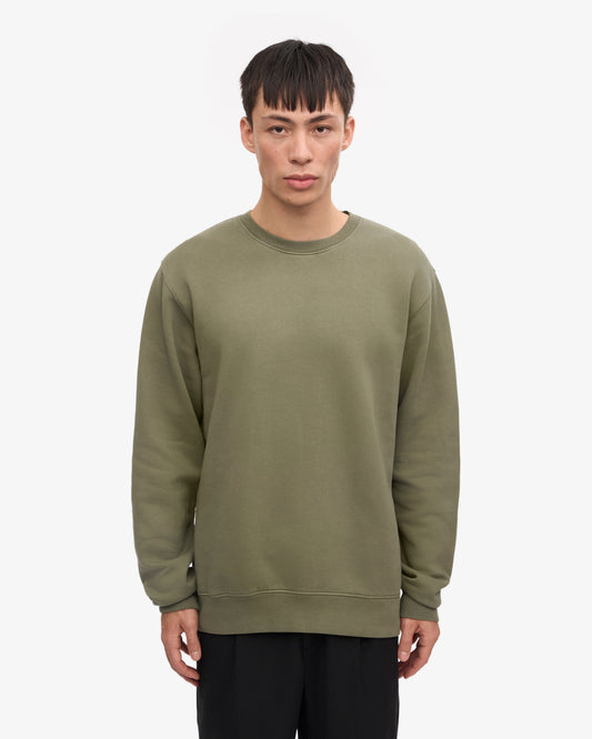 Men's Organic Cotton Crewneck Sweatsuit – Classic Fit Sweatshirt, Tapered Drawstring Sweatpants | Dusty Olive