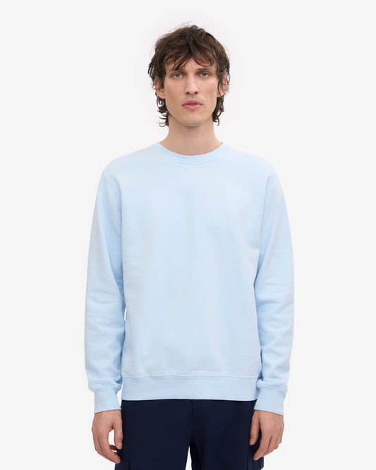 Men's Organic Cotton Crew Neck Sweatshirt – Garment-Dyed Jumper, Classic Regular Fit | Polar Blue