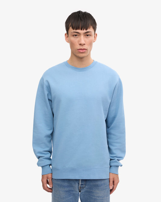 Men's Organic Cotton Crew Neck Sweatshirt – Garment-Dyed Jumper, Classic Regular Fit | Seaside Blue
