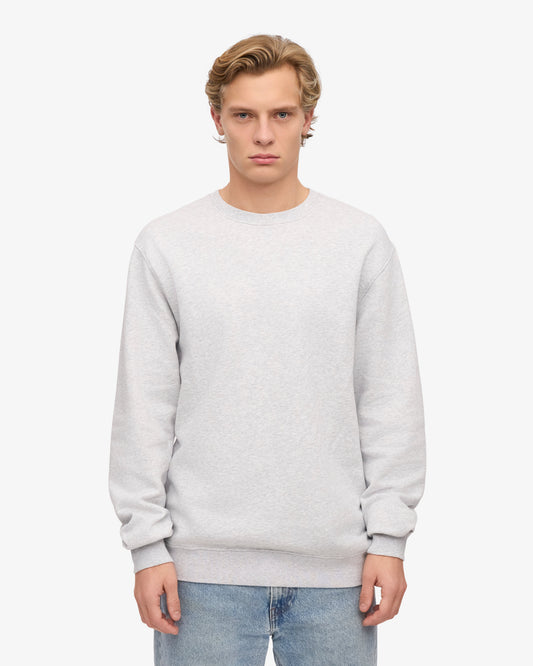 Men's Organic Cotton Crew Neck Sweatshirt – Garment-Dyed Jumper, Classic Regular Fit | Snow Melange