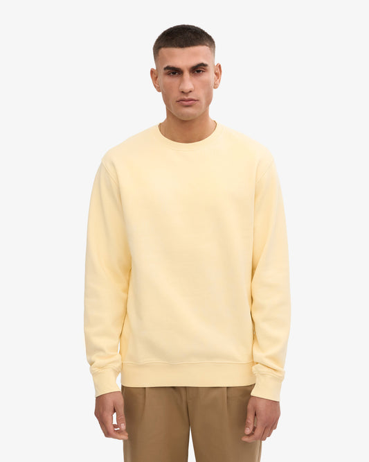 Men's Organic Cotton Crew Neck Sweatshirt – Garment-Dyed Jumper, Classic Regular Fit | Soft Yellow