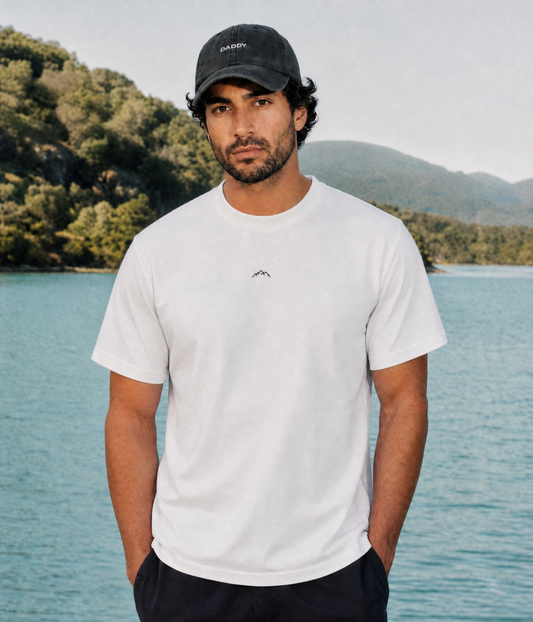 Mountains Men's Embroidered T-Shirt – 100% Cotton, Minimal Mountain Outline Motif, Regular Fit