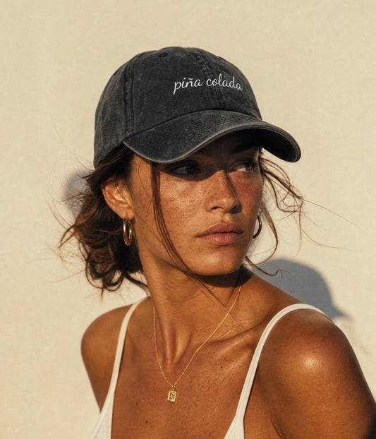 Pina Colada Script Men's Embroidered Washed Cotton Baseball Cap in Black – view 2