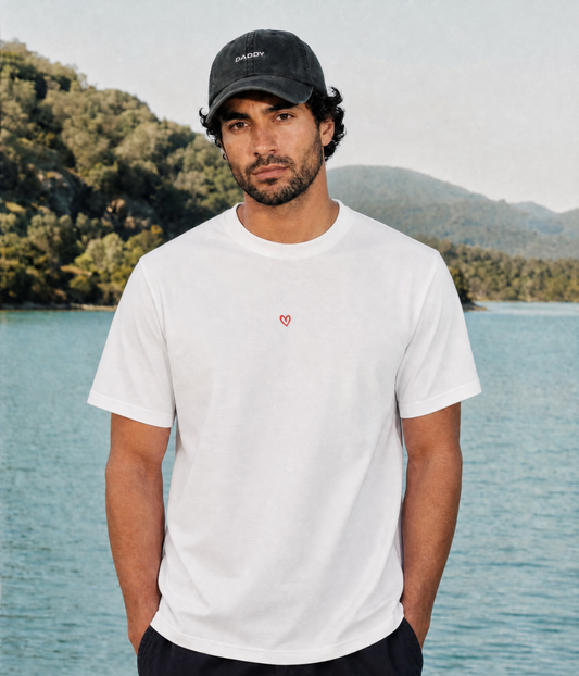 Drawn Heart Men's Embroidered T-Shirt – 100% Cotton, Small Hand-Drawn Heart Motif, Regular Fit