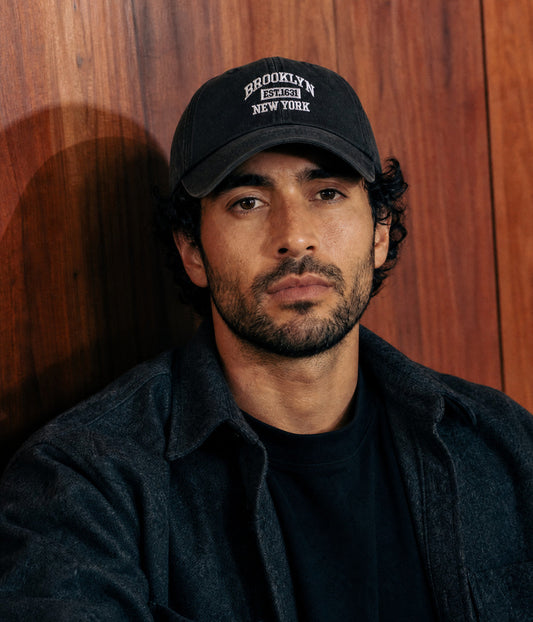 Brooklyn NY Men's Washed Cotton Baseball Cap – Arched Collegiate Wordmark, Low-Profile Fit, Adjustable Strap