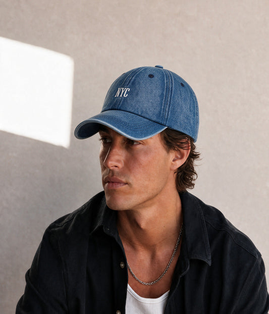 NYC Denim Men's Embroidered Washed Denim Baseball Cap – view 2