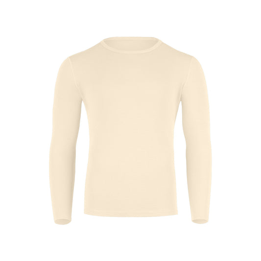 Men's Merino Wool Thermal Long Sleeve Crew – Midweight Base Layer, Flatlock Seams, Athletic Fit | Natural