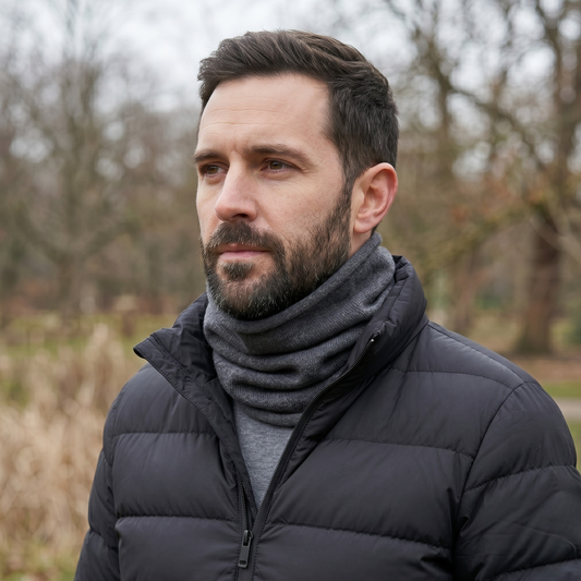 Men's Merino Wool and Cashmere Snood Neck Gaiter – Soft Single-Layer Knit, Non-Itchy Warmth