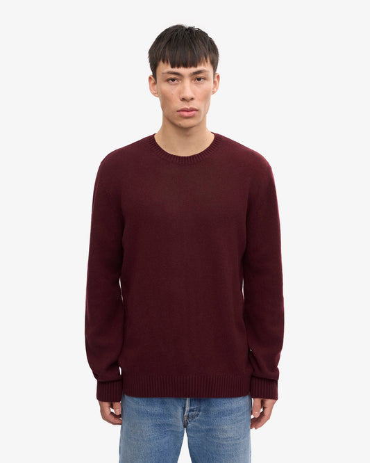 Men's Recycled Merino Wool Crew Neck Jumper in Oxblood Red – view 2