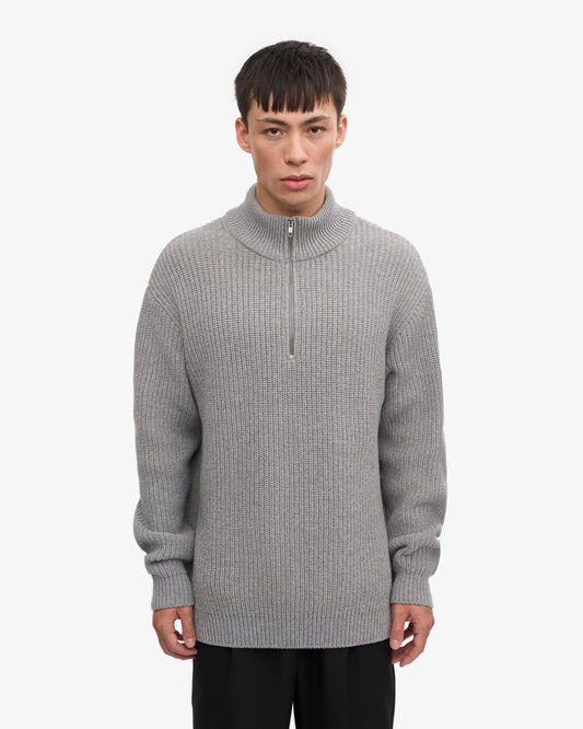 Men's Recycled Merino Wool Quarter Zip Jumper in Petrol Blue – view 2
