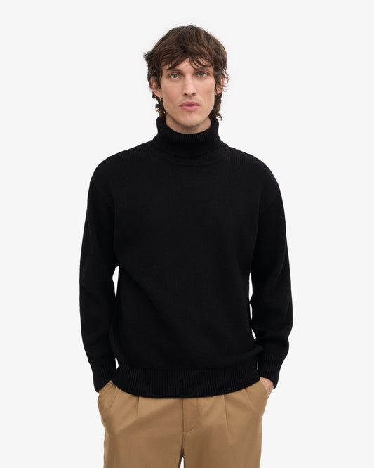 Men's Recycled Merino Wool Turtleneck Jumper in Deep Black – view 2
