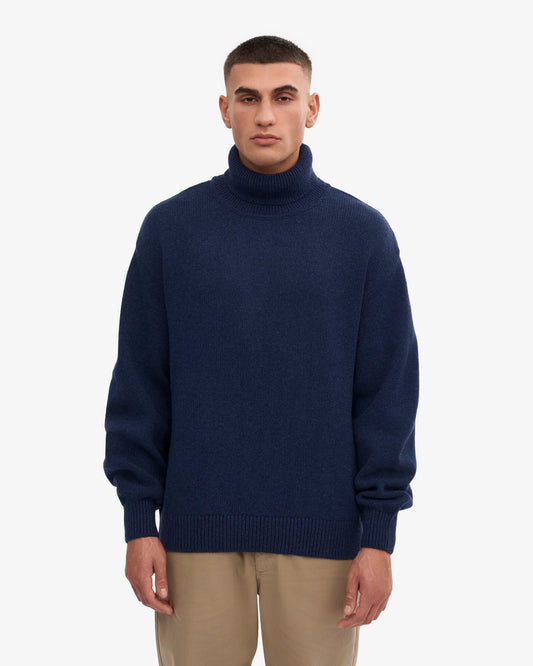 Men's Recycled Merino Wool Turtleneck Jumper in Marine Blue – view 2