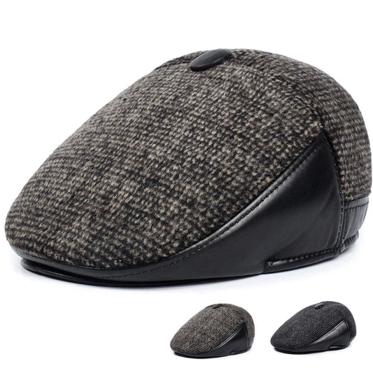 Murphy Men's Cotton, Linen & Leather Flat Cap – Folding Earflaps, Classic Shape, 57–60 cm Fit