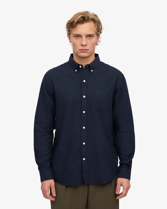 Men's Organic Cotton Oxford Shirt – Button-Down Collar, Slim Fit with Chest Pocket | Navy Blue