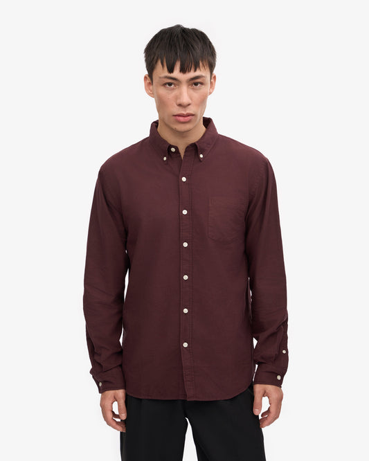 Men's Organic Cotton Oxford Shirt – Button-Down Collar, Slim Fit with Chest Pocket | Oxblood Red