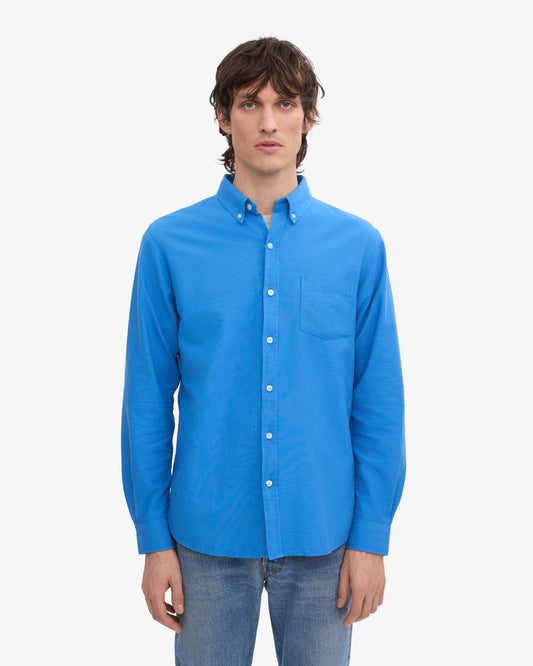 Men's Organic Cotton Oxford Shirt – Button-Down Collar, Slim Fit with Chest Pocket | Pacific Blue