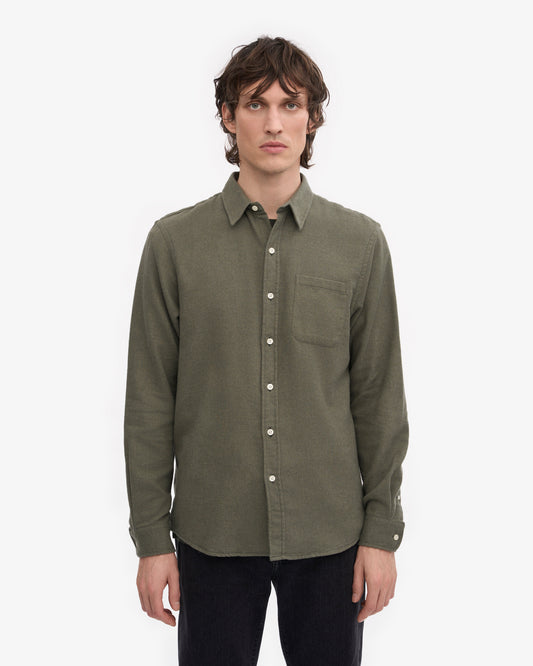 Men's Organic Cotton Flannel Shirt – Lightweight Flannel, Regular Fit with Chest Pocket | Dusty Olive