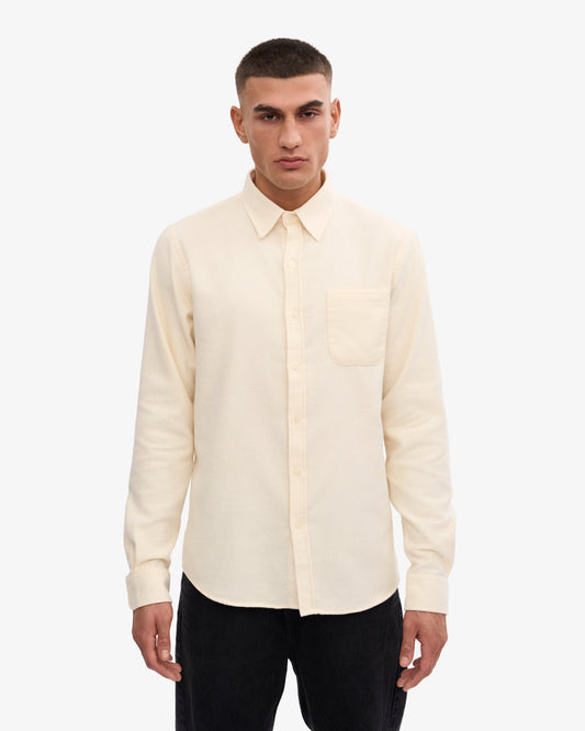 Men's Organic Cotton Flannel Shirt – Lightweight Flannel, Regular Fit with Chest Pocket | Ivory White