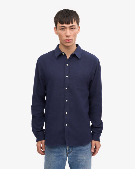 Men's Organic Cotton Flannel Shirt – Lightweight Flannel, Regular Fit with Chest Pocket | Navy Blue