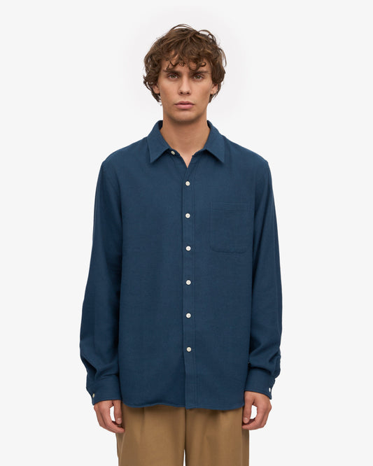 Men's Organic Cotton Flannel Shirt – Lightweight Flannel, Regular Fit with Chest Pocket | Petrol Blue