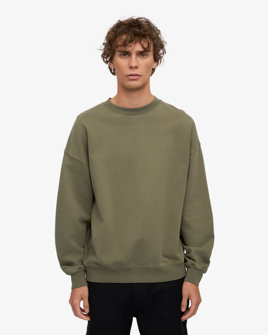 Men's Organic Cotton Oversized Crewneck Sweatsuit – Dropped Shoulders, Relaxed Drawstring Sweatpants | Dusty Olive