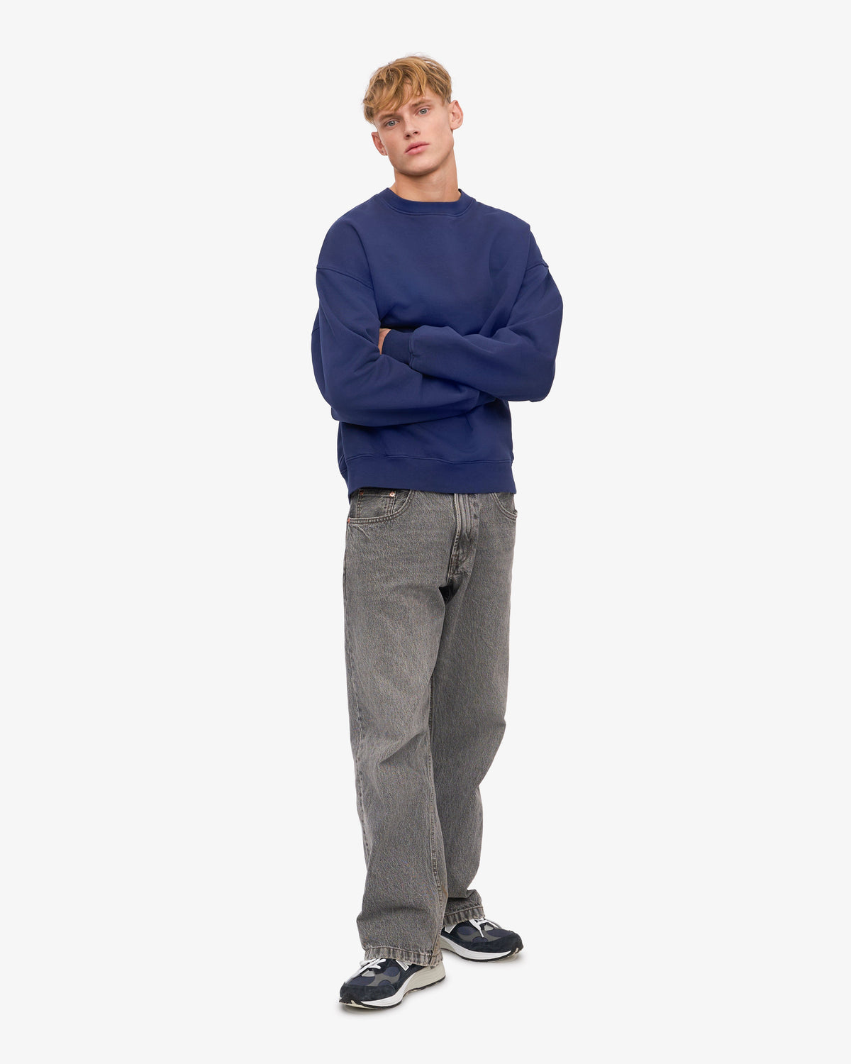 Men's Organic Cotton Oversized Crewneck Jumper in Marine Blue – view 5