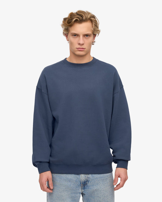 Men's Organic Cotton Oversized Crewneck Sweatsuit – Dropped Shoulders, Relaxed Drawstring Sweatpants | Petrol Blue