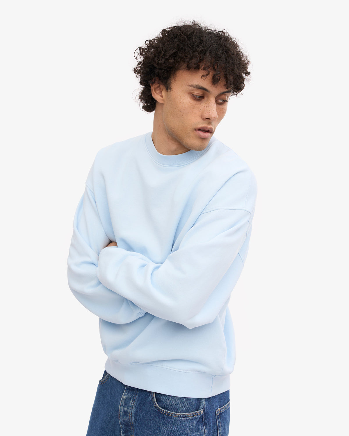 Men's Organic Cotton Oversized Crewneck Jumper in Polar Blue – view 6