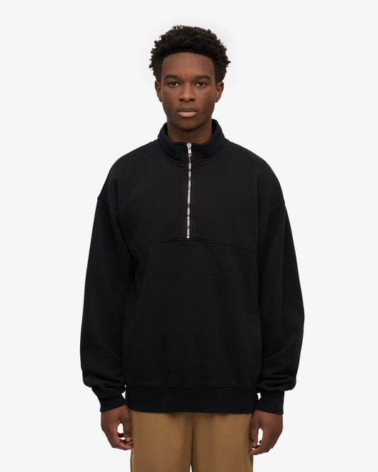 Men's Organic Cotton Quarter Zip Jumper in Deep Black – view 2