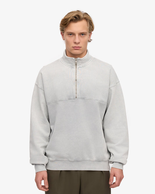 Men's Oversized Organic Cotton Quarter Zip Jumper in Faded Grey – view 2